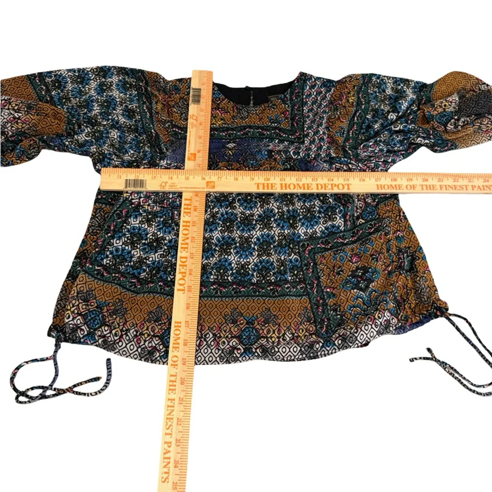 Zara Trafaluc Boho Kimono Sleeve Blouse XS Multicolor Patchwork Drawstring Top - Picture 6 of 6